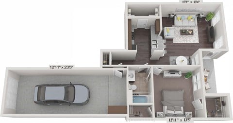 Floor plan for 1 bed, 1 bath, 821 sqft
